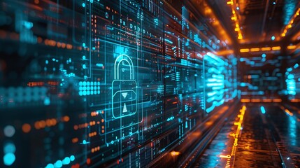 internet technology for data protection and cyber security, displayed on virtual screen for online safety measures