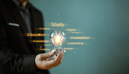 Innovative digital solution technology concept. Brainstorm creativity, idea thinking. Businessman...