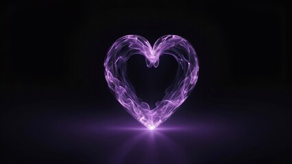 Heart made of purple fire glowing on dark background