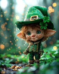 banner or card for st. patrick's day. leprechaun holding a pot filled with gold - obrazy, fototapety, plakaty