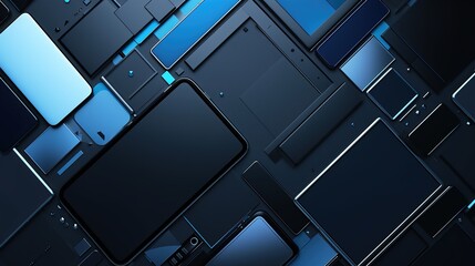 Tech Gadgets Frames, a modern, metallic frame on a high-tech gadget background, showcasing the latest gadgets or electronic devices. - obrazy, fototapety, plakaty