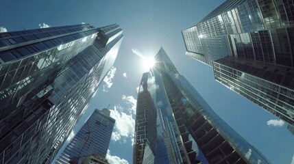 skyscrapers in modern city with international corporations and office buildings