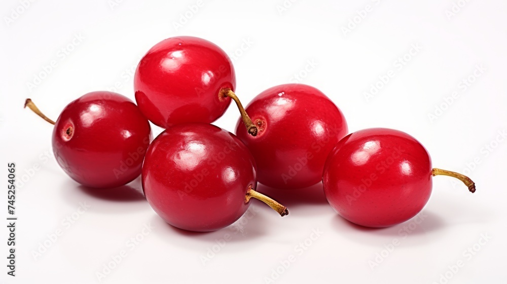 Poster vibrant red cranberries captured in a close-up realistic photo against a white background generative