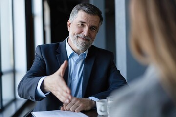 Businessman And Businesswoman Meeting In Modern Office