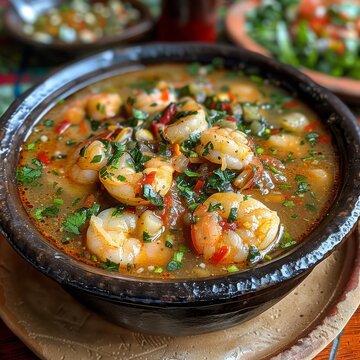 Amazonian soup, a unique blend of tucupi, jambu, and shrimp