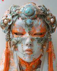 Woman wearing white oriental chinese mask 