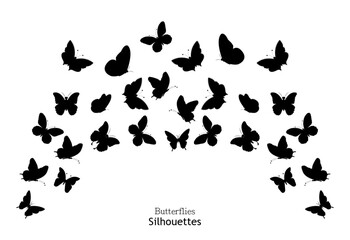 hand drwan vector Butterfly swarm silhouette background template