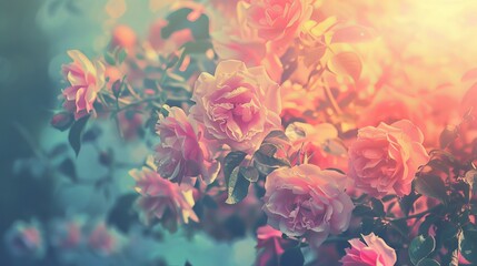 A background filled with lovely pink roses - obrazy, fototapety, plakaty
