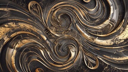 elegant swirling black and gold waves create a luxurious and modern abstract background texture for...