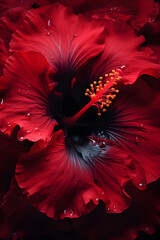 Stunning Captivation of Red Hibiscus Flower in Full Bloom - The Dance of Colors and Details in Nature's Creation