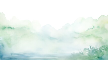 Fototapeta premium Serene Landscape Frame, Watercolor frame with soft washes of blues, greens, and earth tones for serene landscapes.