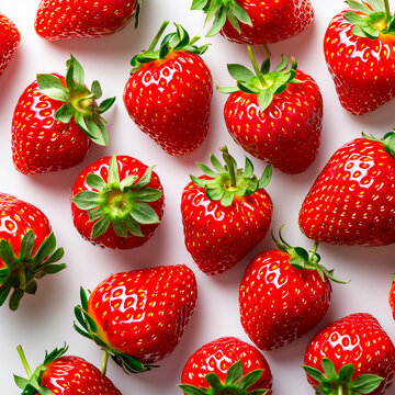 Fresh juicy strawberries on a white background - AI generated image