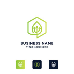 technology hexagon leaf logo with line concept