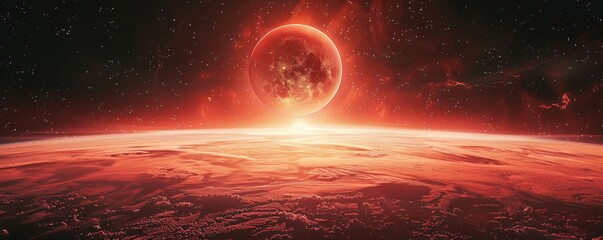 Red dwarf stars hosting virtual reality worlds, escape into cosmic wonder - obrazy, fototapety, plakaty
