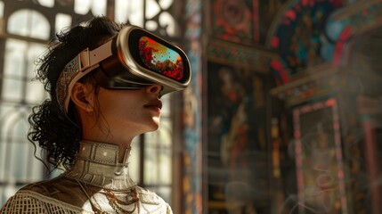 Renaissance art revival in a virtual reality gallery, classical beauty in digital form