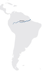 River Amazon on map. vector