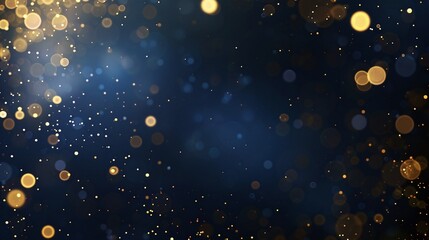 abstract background with dark blue and gold particle, christmas golden light shine particles bokeh...