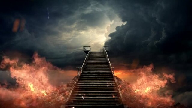 Stairway to the Flames of Hell: Journey into Inferno. seamless looping time-lapse animation video background