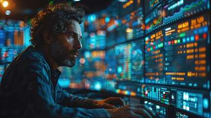 Fototapeta premium Man Working on Computer Screen