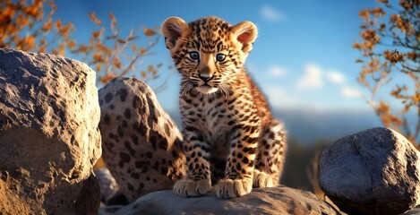 Fototapeta premium leopard on the rock