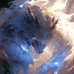 A wolf and eagle working together to fend off a horde of elemental arrows raining down from above manga japan fighter - obrazy, fototapety, plakaty