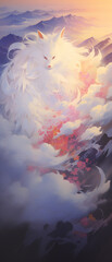 Obraz premium Swirling clouds of mist enveloping a cunning nine tailed fox as it prepares a spell near Mount Fuji manga japan fighter