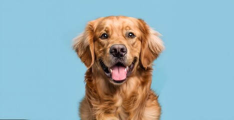 Studio shot of an adorable Golden Retriever dog isolated on blue background.