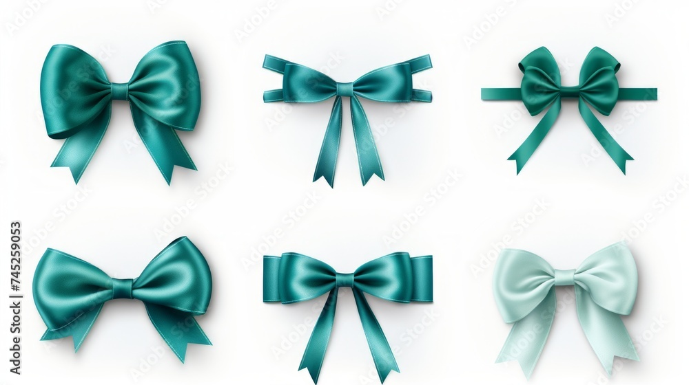 Poster generative ai set of different blue ribbons, on a white isolated background