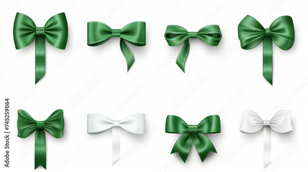 Aufkleber generative ai set of different green ribbons, on a white isolated background