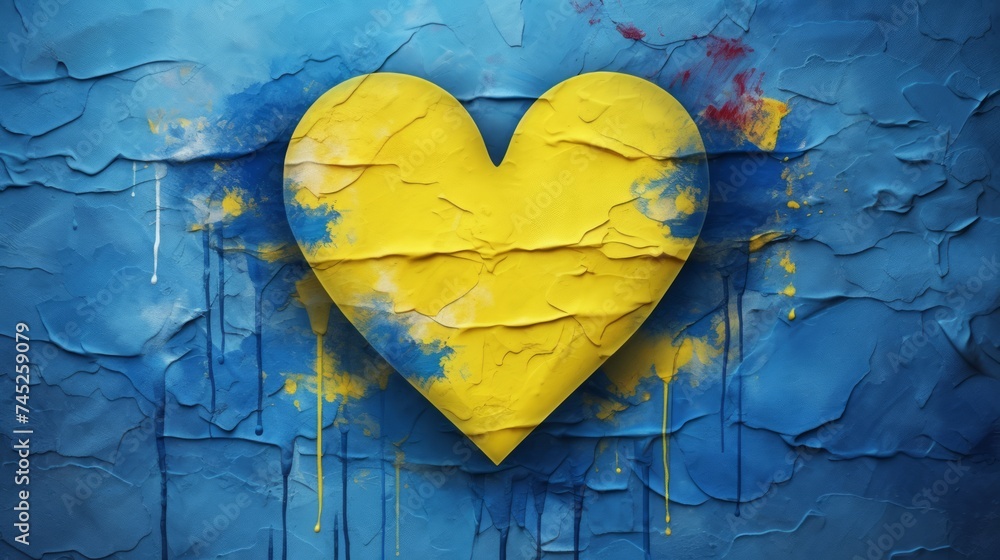 Poster generative ai heart and two colors from the flag of ukraine