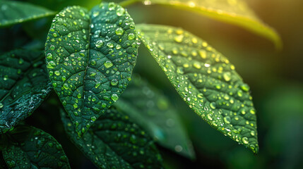 Fototapeta na wymiar Close Up of a Green Leaf With Water Drops