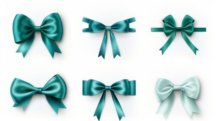 Generative AI set of different blue ribbons, on a white isolated background