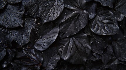 textures of abstract black leaves for tropical leaf background, creating a minimalist and artistic concept for a dark nature-inspired design