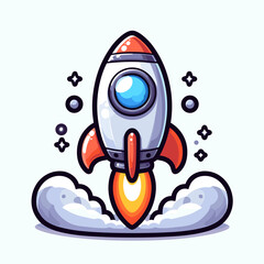 Cartoon doodle rocket space ship take off flat vector