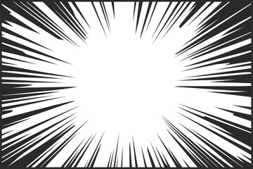 Dynamic Radial Lines On White Backdrop. Comic Book Flash Explosion. Vector Superhero Design Features Bold Black Light