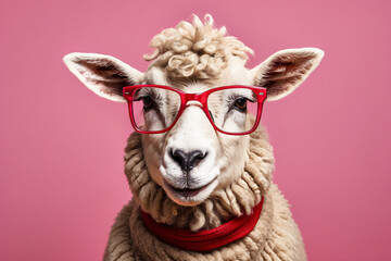 sheep wearing glasses and a red bandana