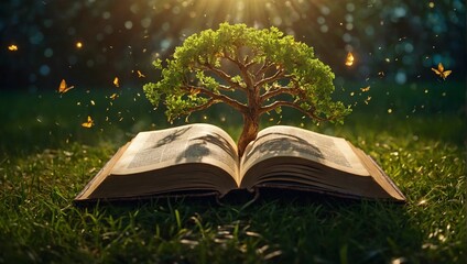 open book on grass