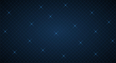 Dark Blue Grid line background with glow stars. - obrazy, fototapety, plakaty
