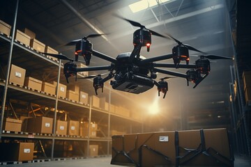 drone in a big warehouse