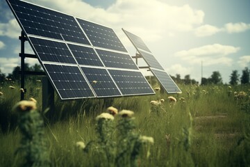 solar power panel in the meadow 