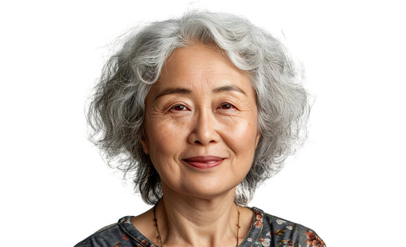 a U50 year old Chinese lady that is smiling but Young, stylish, rich. in a T-shirt. half length photo at about 30 degrees. head slightly raised, smile at the corner of his mouth isolated PNG
