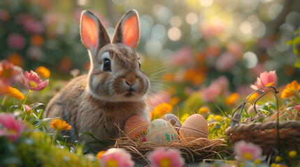 Easter pictures with a bunny and colorful eggs