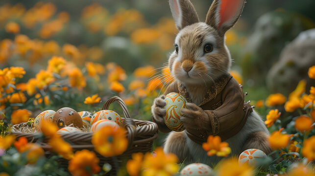 Easter pictures with a bunny and colorful eggs