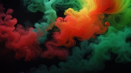 Colorful swirls of red green and yellow smoke move 