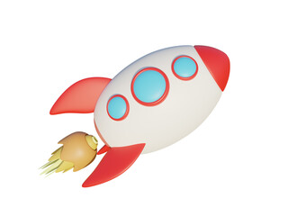 Colored cartoon rocket. 3d render.