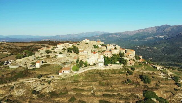 The traditional village of Sant'Antonino , Europe, France, Corsica, by the Mediterranean sea, in summer, on a sunny day.
