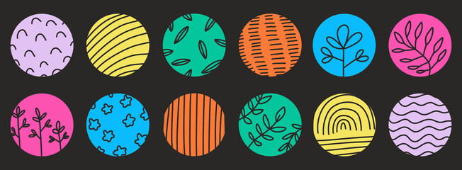 Hand drawn doodle abstract aesthetic floral shapes symbols illustration vector set banner wallpaper background modern pattern design rainbow squiggle circle bullet point to do symbol bright color png