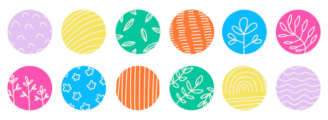 Hand drawn doodle abstract aesthetic floral shapes symbols illustration vector set banner wallpaper background modern pattern design rainbow squiggle circle bullet point to do symbol bright color png