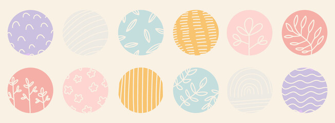 Hand drawn doodle abstract aesthetic floral shapes symbols illustration vector set banner wallpaper background modern pattern design rainbow squiggle circle bullet point to do symbol bright color png