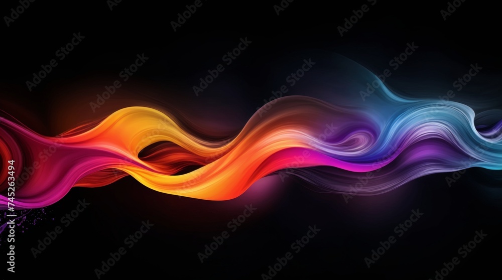 Poster dynamic vibrant waves of color move on a dark background